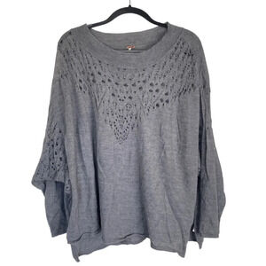FREE PEOPLE Gray Sweater Wool Alpaca Lightweight Dolman Cut Out Size Extra Small